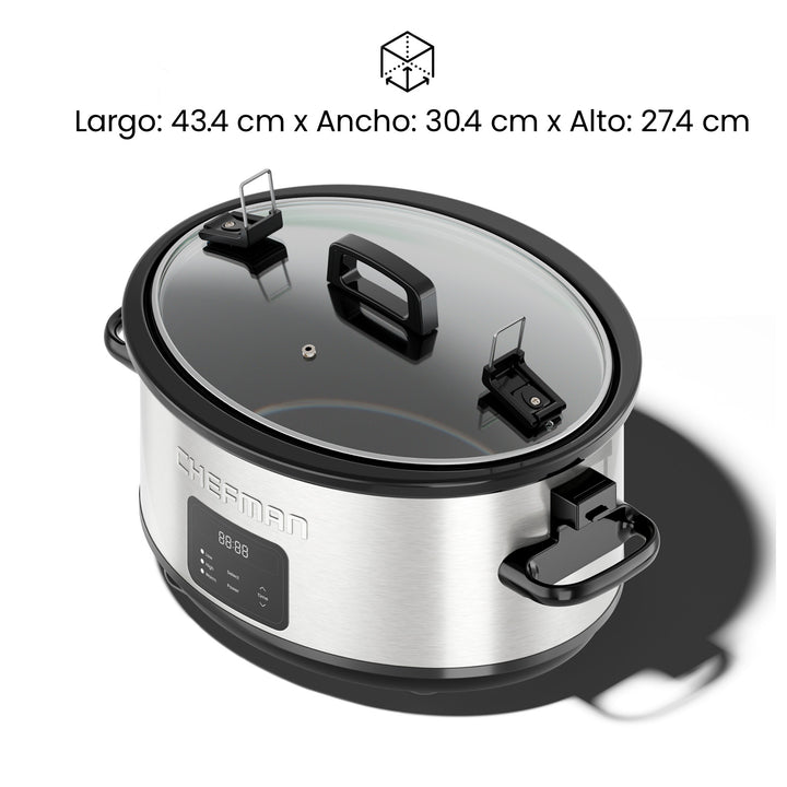 CHEFMAN - Olla de Cocción Lenta Programable 7 Qt con 3 Temperaturas — Acero Inoxidable