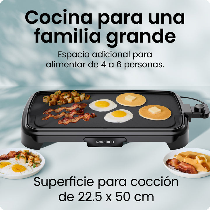 Chefman - Plancha Eléctrica XL con Control de Temperatura Ajustable | Superficie Antiadherente Extra Grande para Hamburguesas, Huevos y Panqueques