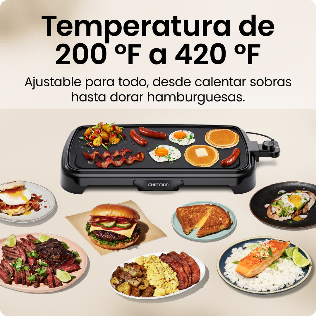Chefman - Plancha Eléctrica XL con Control de Temperatura Ajustable | Superficie Antiadherente Extra Grande para Hamburguesas, Huevos y Panqueques