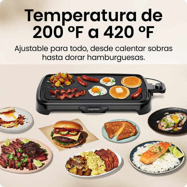 Chefman - Plancha Eléctrica XL con Control de Temperatura Ajustable | Superficie Antiadherente Extra Grande para Hamburguesas, Huevos y Panqueques