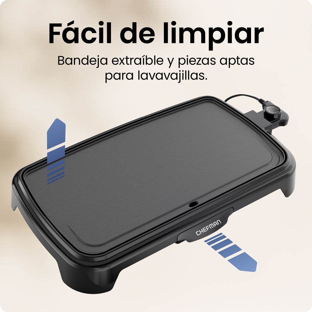 Chefman - Plancha Eléctrica XL con Control de Temperatura Ajustable | Superficie Antiadherente Extra Grande para Hamburguesas, Huevos y Panqueques