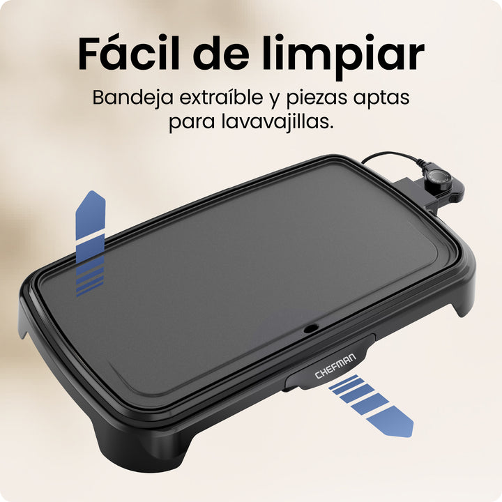 Chefman - Plancha Eléctrica XL con Control de Temperatura Ajustable | Superficie Antiadherente Extra Grande para Hamburguesas, Huevos y Panqueques