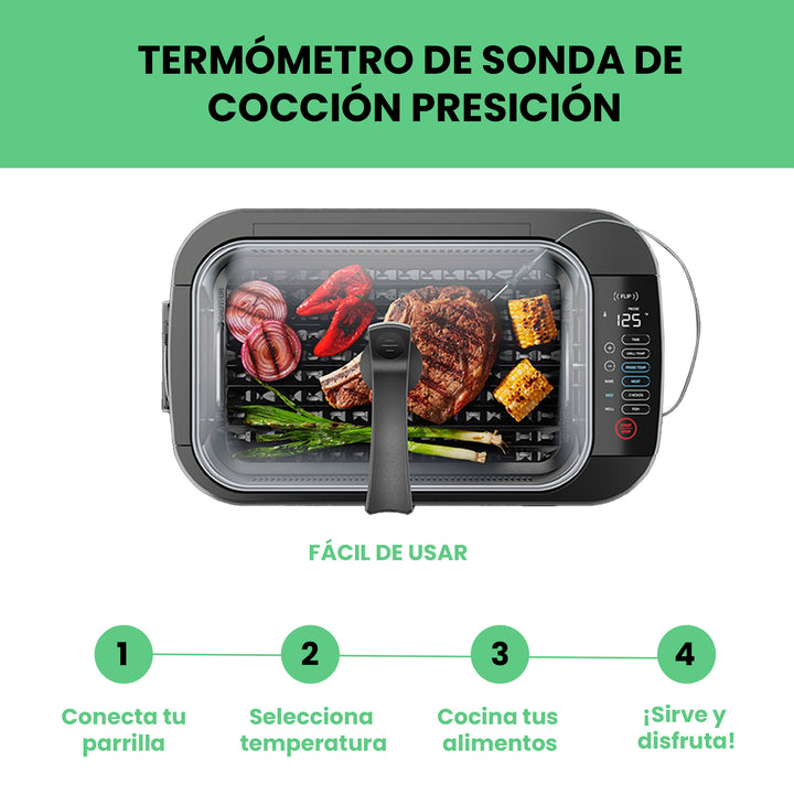 Chefman - Parrilla interior AccuGrill con sonda