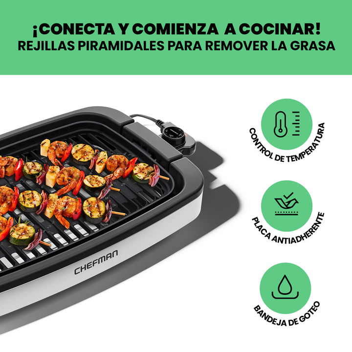 Chefman – Parilla Eléctrica De Acero Inoxidable Con Placa Antiadherente Y Control De Temperatura