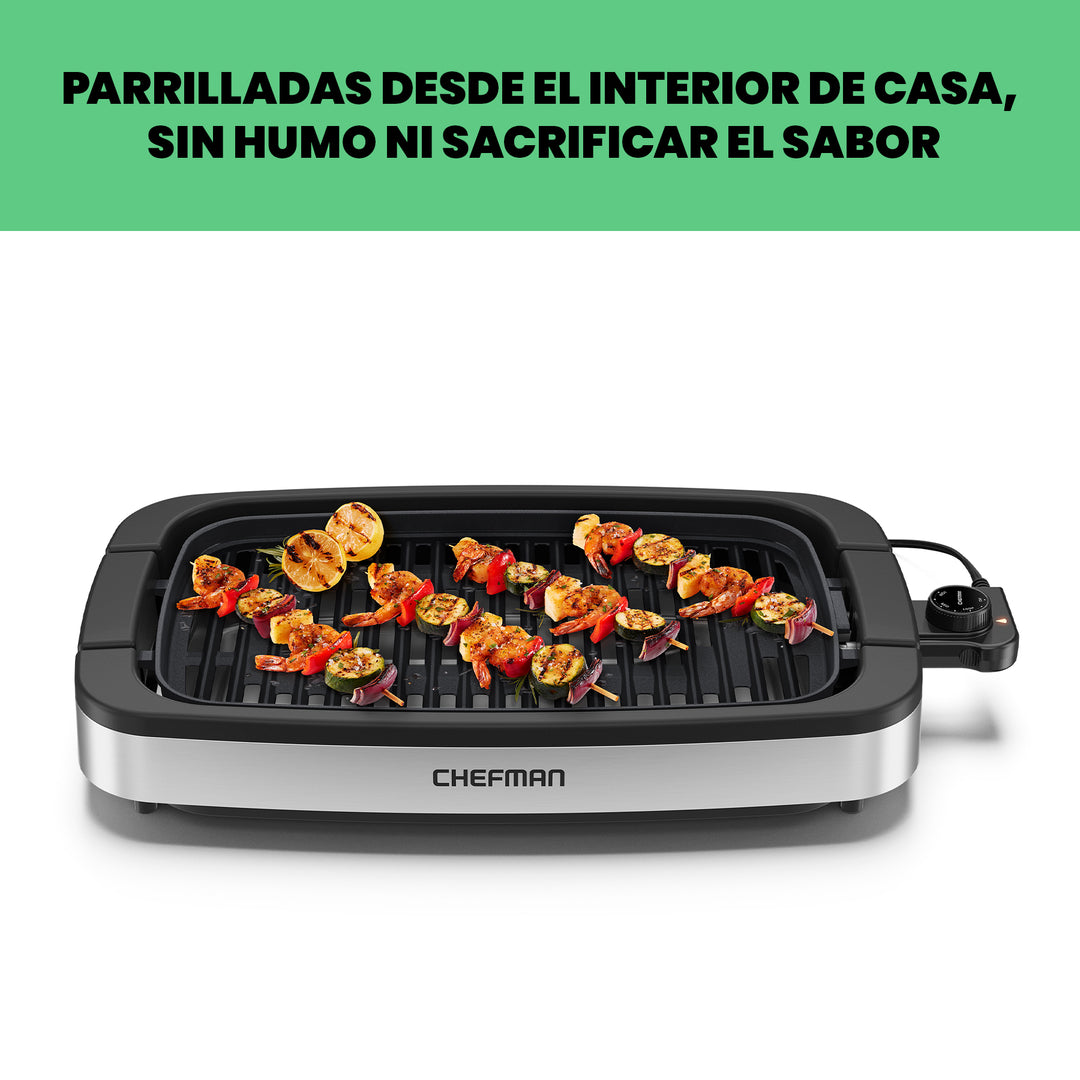 Chefman – Parilla Eléctrica De Acero Inoxidable Con Placa Antiadherente Y Control De Temperatura