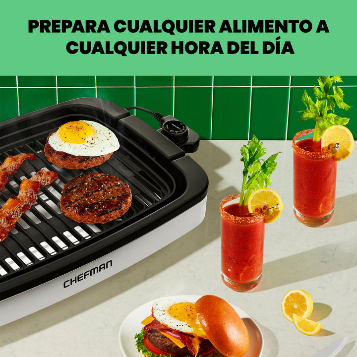 Chefman – Parilla Eléctrica De Acero Inoxidable Con Placa Antiadherente Y Control De Temperatura