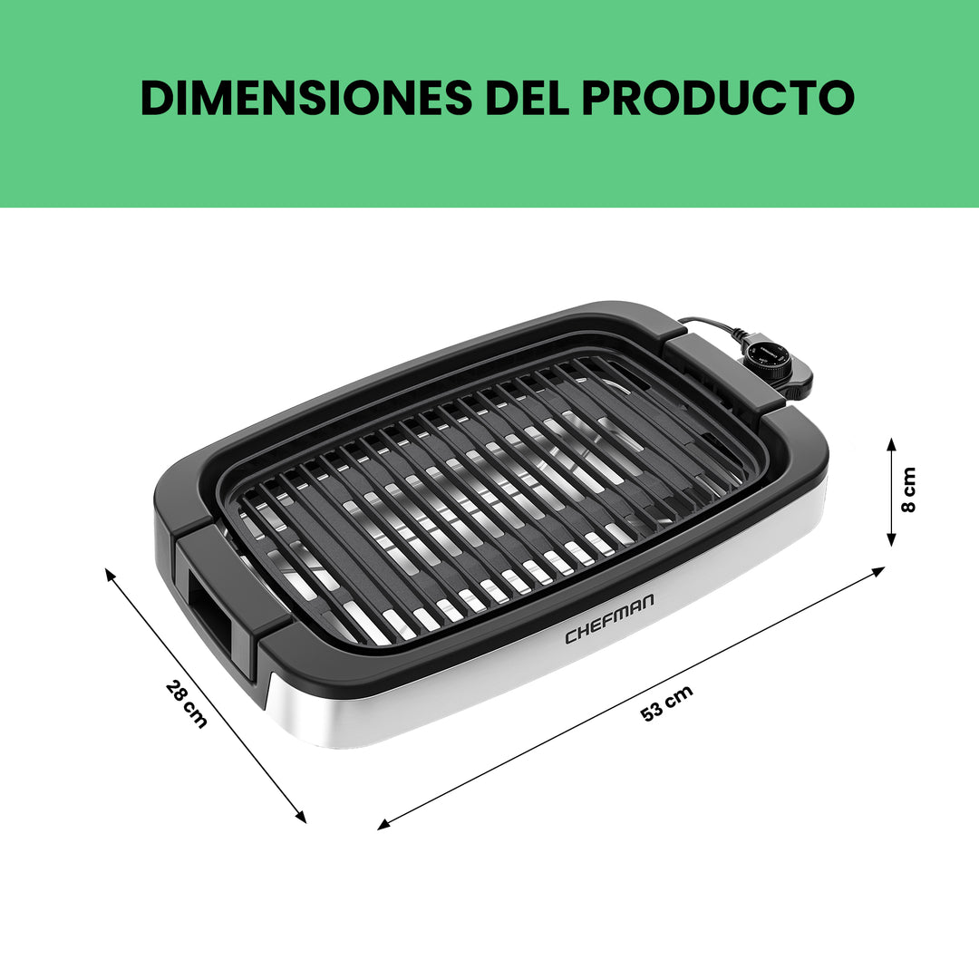 Chefman – Parilla Eléctrica De Acero Inoxidable Con Placa Antiadherente Y Control De Temperatura