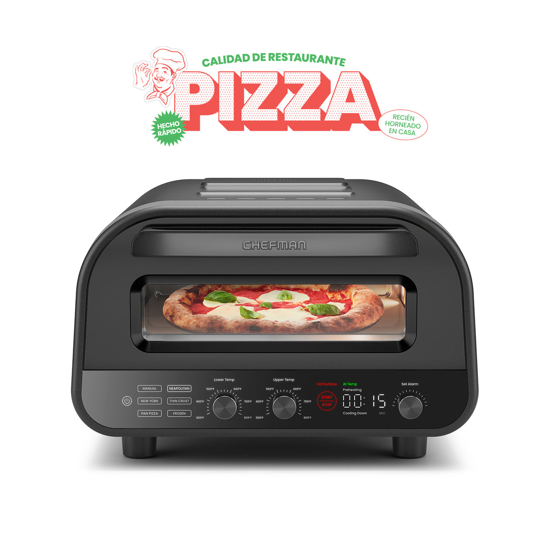 Chefman - Horno de pizza interior: hace pizzas  en minutos, se calienta hasta 800 ° F - Acero inoxidable