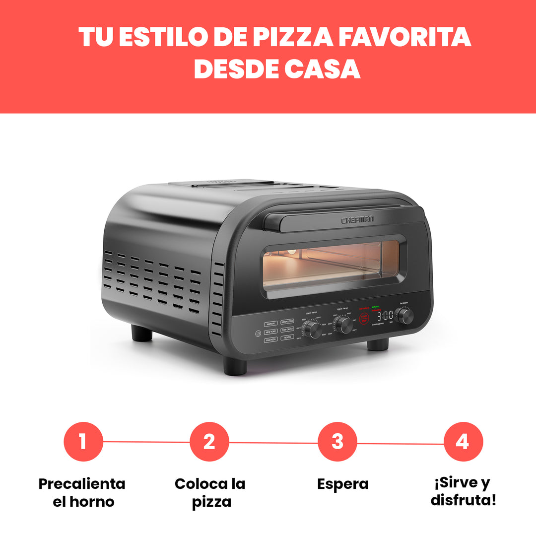 Chefman - Horno de pizza interior: hace pizzas  en minutos, se calienta hasta 800 ° F - Acero inoxidable