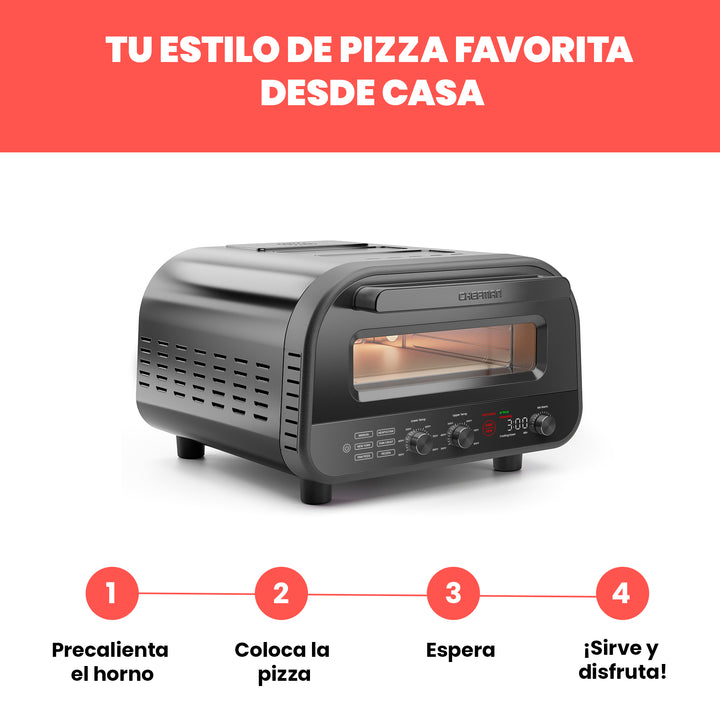 Chefman - Horno de pizza interior: hace pizzas  en minutos, se calienta hasta 800 ° F - Acero inoxidable