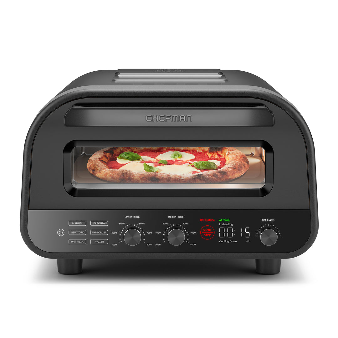 Chefman - Horno de pizza interior: hace pizzas  en minutos, se calienta hasta 800 ° F - Acero inoxidable