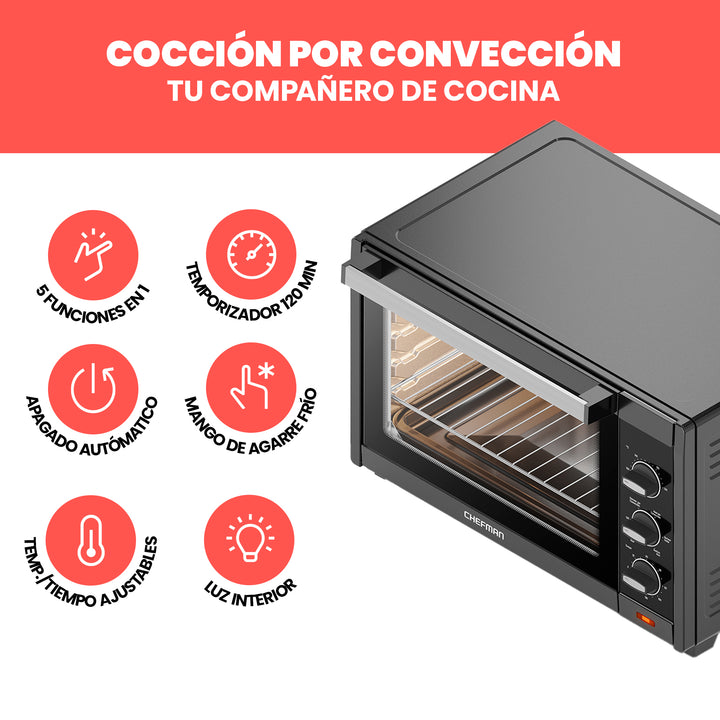 Chefman - Horno Tostador de Convección XXL 45L | 5 en 1 Negro