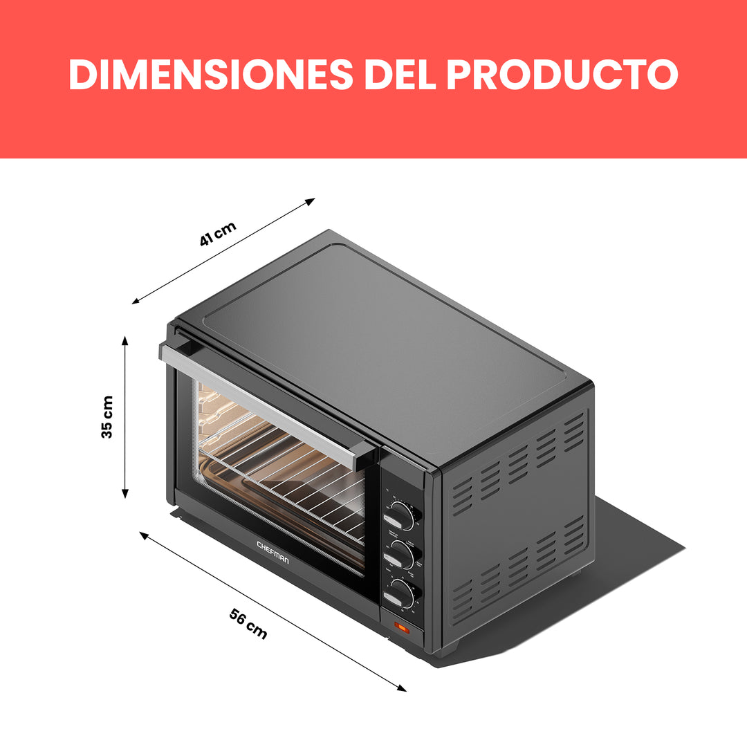 Chefman - Horno Tostador de Convección XXL 45L | 5 en 1 Negro