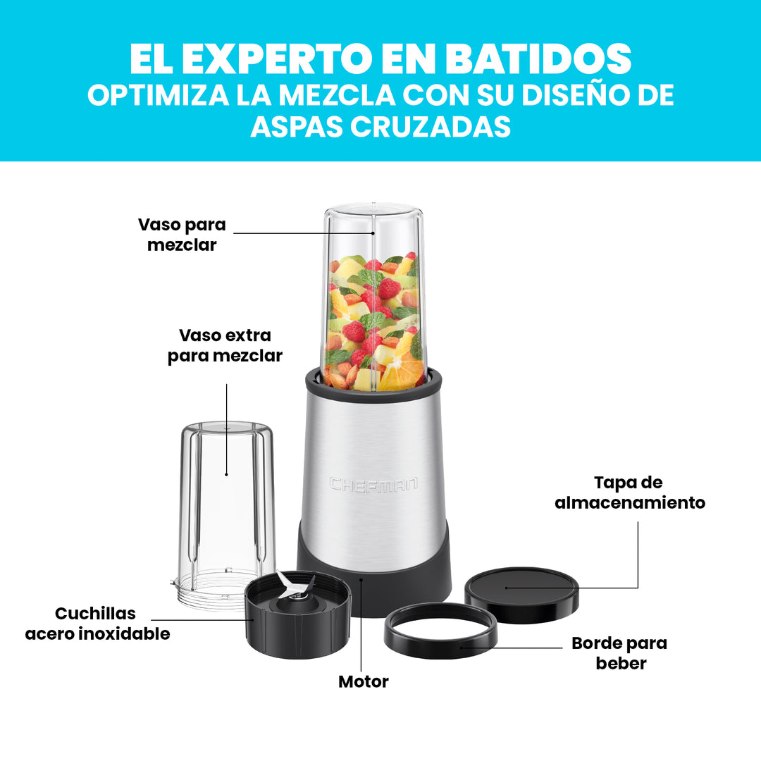 Chefman - Batidora personal con 2 vasos de viaje