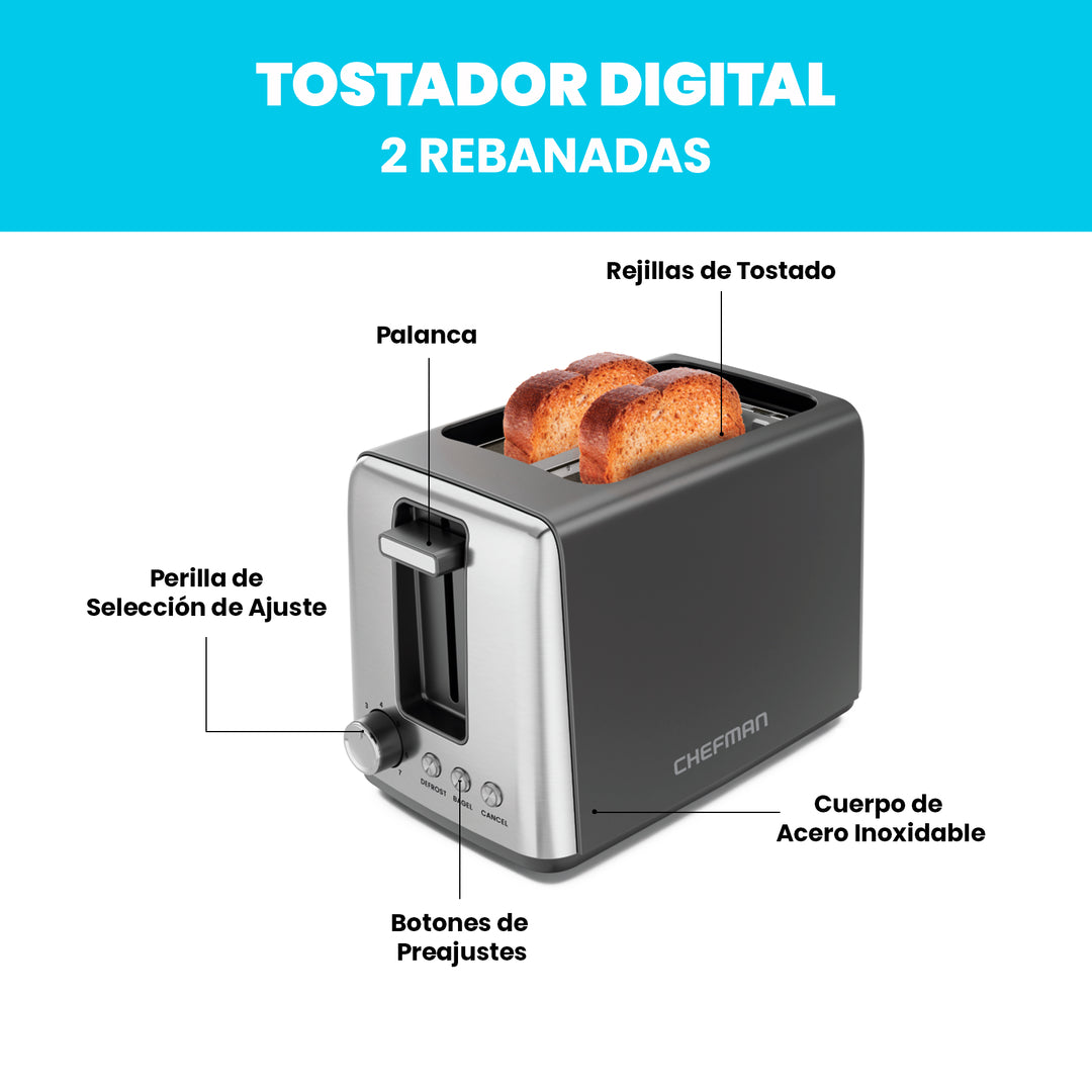 Chefman - Tostador de 2 rebanadas: Tostador de Pan y Tostador de Bagel