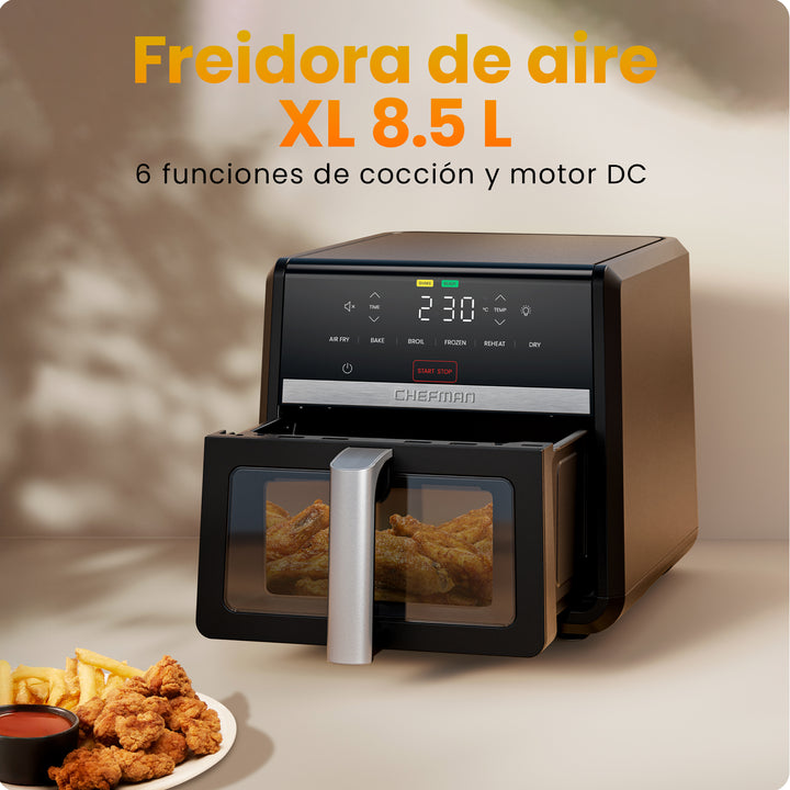 CHEFMAN - Freidora de Aire TurboFry 8.5 L 6 en 1 – Alta Potencia y Cocción Rápida – Color Negro