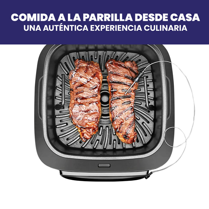 Chefman - Freidora de aire + parrilla interior eléctrica  con sonda de termómetro