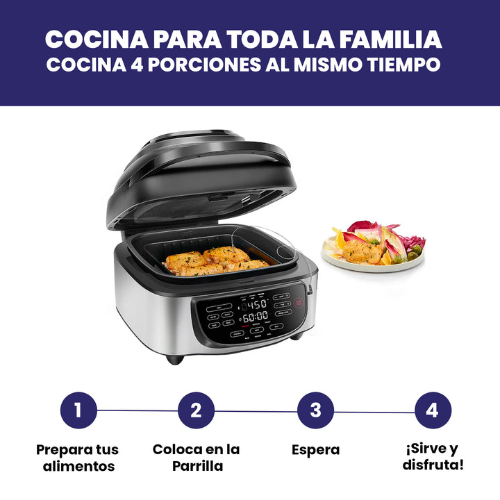 Chefman - Freidora de aire + parrilla interior eléctrica  con sonda de termómetro