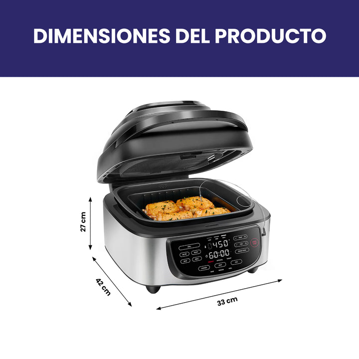 Chefman - Freidora de aire + parrilla interior eléctrica  con sonda de termómetro