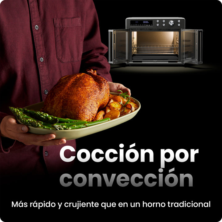 CHEFMAN - Horno Tostador Freidora de Aire con Puerta Francesa – 26 Qt, 10 en 1, Acero Inoxidable Plateado