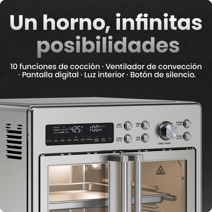 CHEFMAN - Horno Tostador Freidora de Aire con Puerta Francesa – 26 Qt, 10 en 1, Acero Inoxidable Plateado