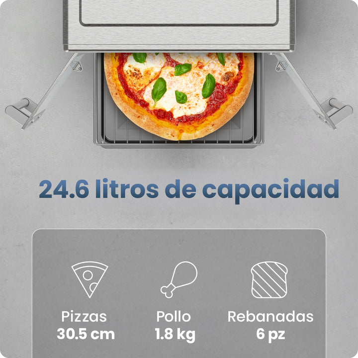 CHEFMAN - Horno Tostador Freidora de Aire con Puerta Francesa – 26 Qt, 10 en 1, Acero Inoxidable Plateado