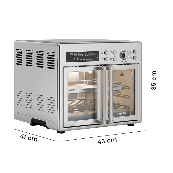CHEFMAN - Horno Tostador Freidora de Aire con Puerta Francesa – 26 Qt, 10 en 1, Acero Inoxidable Plateado