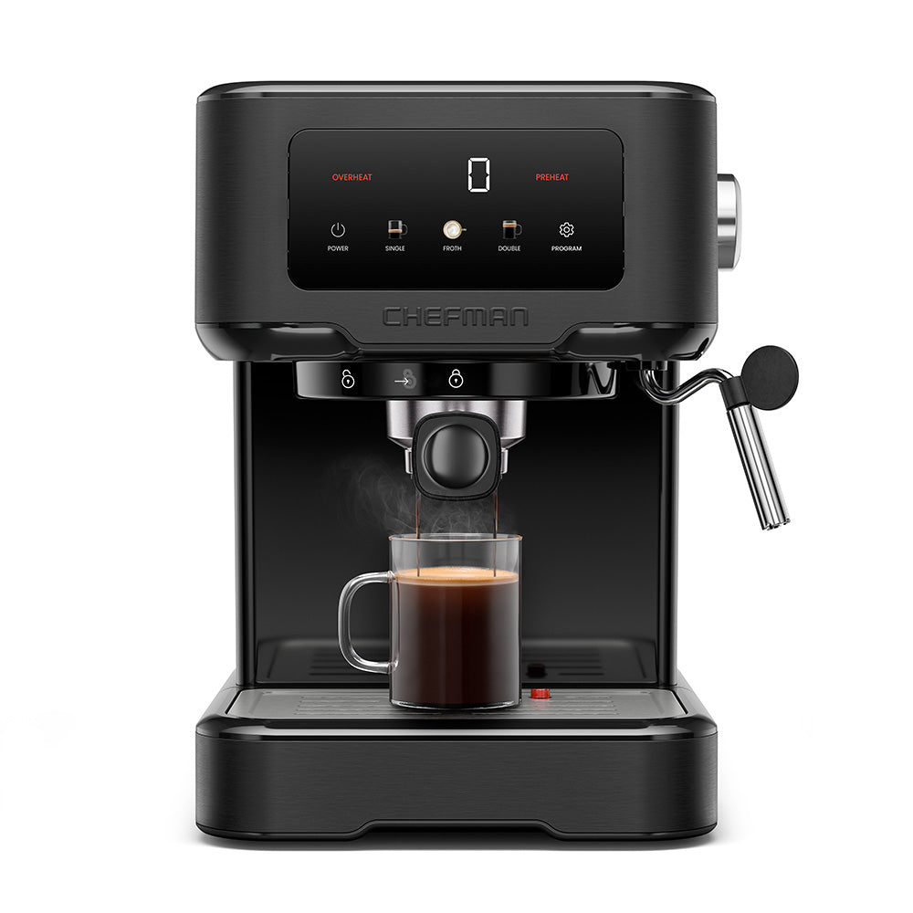 Chefman - Máquina de Espresso Digital CraftBrew 15 Bar con Espumador de Leche, Panel Táctil y Tanque de 1.5 L