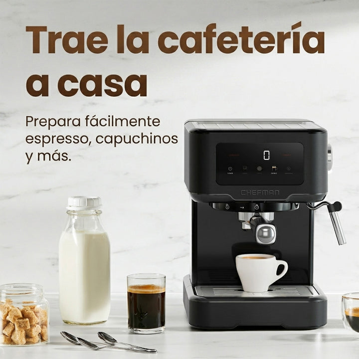 Chefman - Máquina de Espresso Digital CraftBrew 15 Bar con Espumador de Leche, Panel Táctil y Tanque de 1.5 L