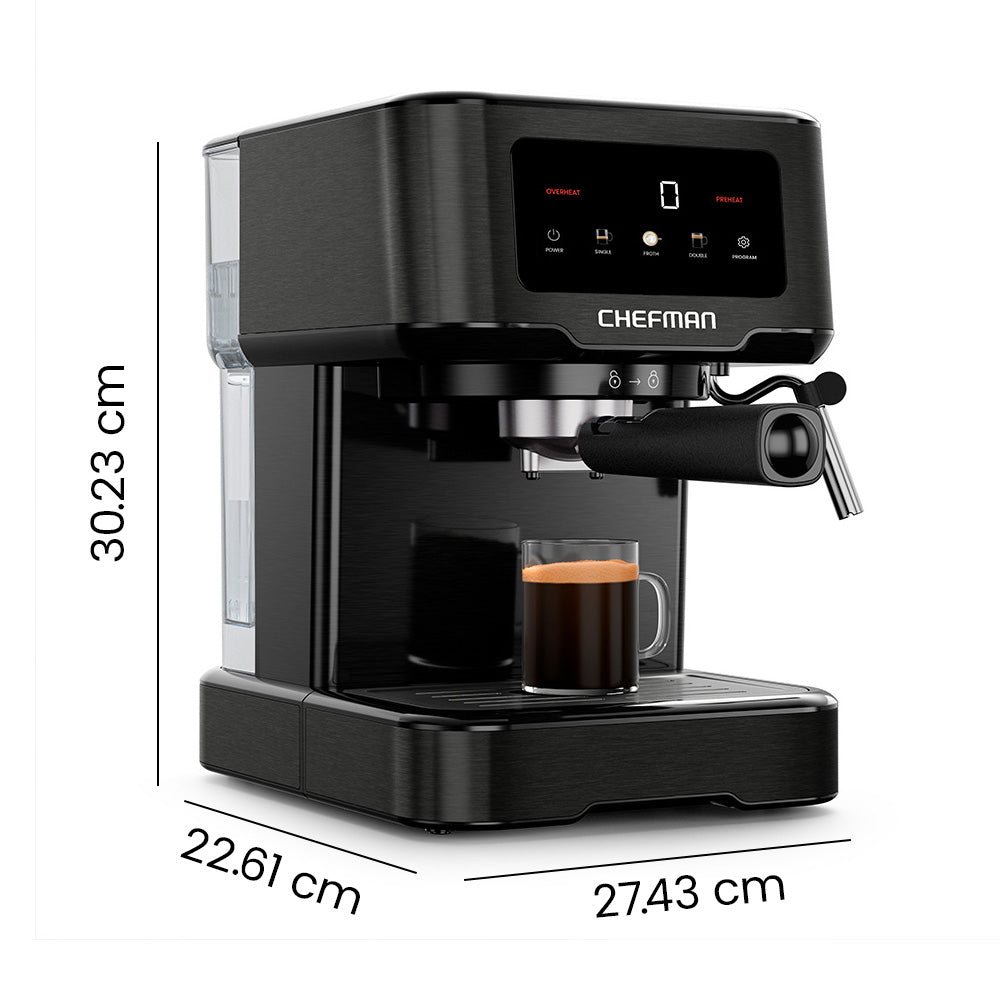 Chefman - Máquina de Espresso Digital CraftBrew 15 Bar con Espumador de Leche, Panel Táctil y Tanque de 1.5 L