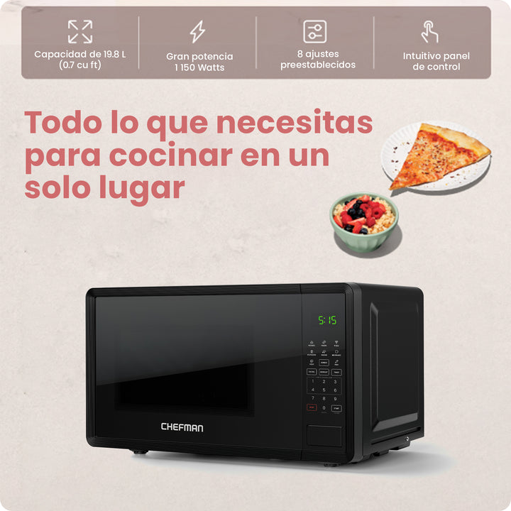 Chefman Microondas Digital 0.7 Pies Cúbicos | 8 Menús Automáticos