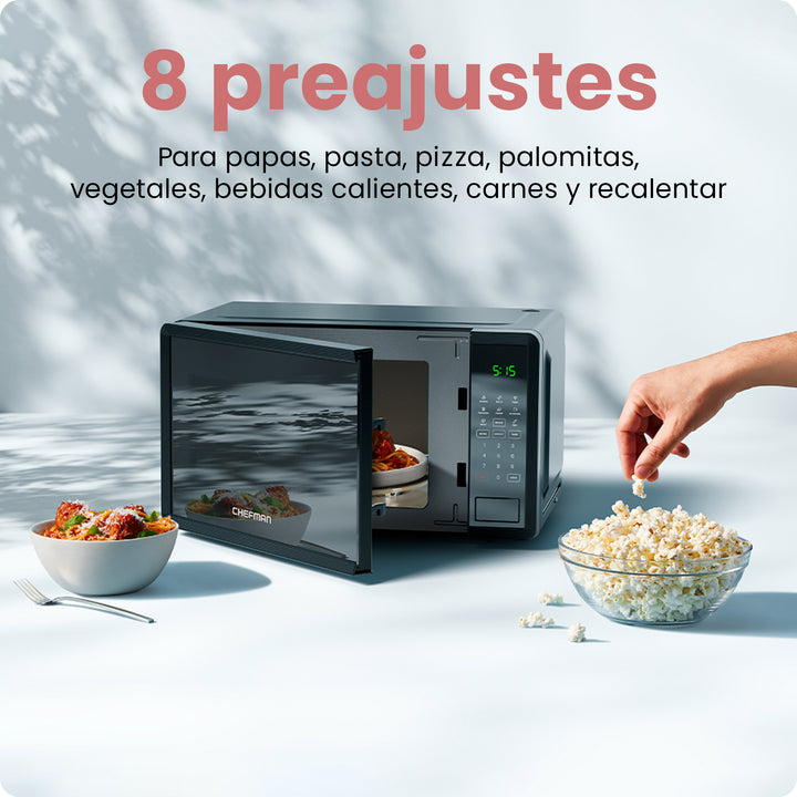 Chefman Microondas Digital 0.7 Pies Cúbicos | 8 Menús Automáticos