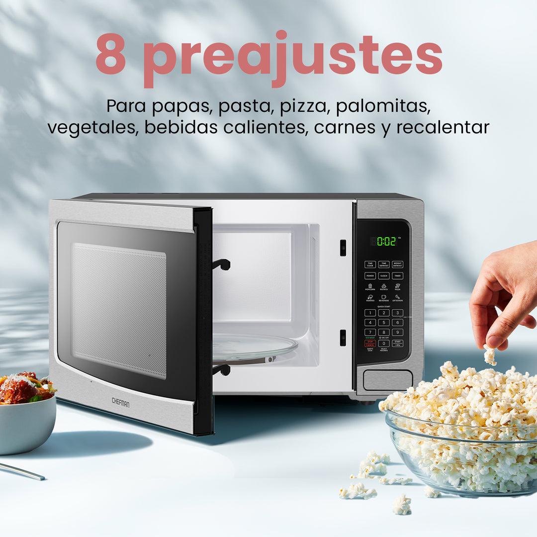 Chefman - Horno Microondas 1.1 Pies Cúbicos | Digital Espejo en Acero Inoxidable