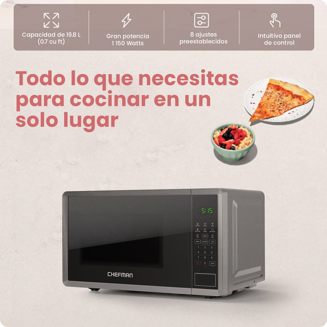 Chefman - Microondas Digital 0.7 Pies Cúbicos | 8 Menús Automáticos