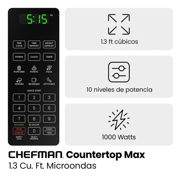Chefman - Horno de microondas De 1.3 Cu. Digital