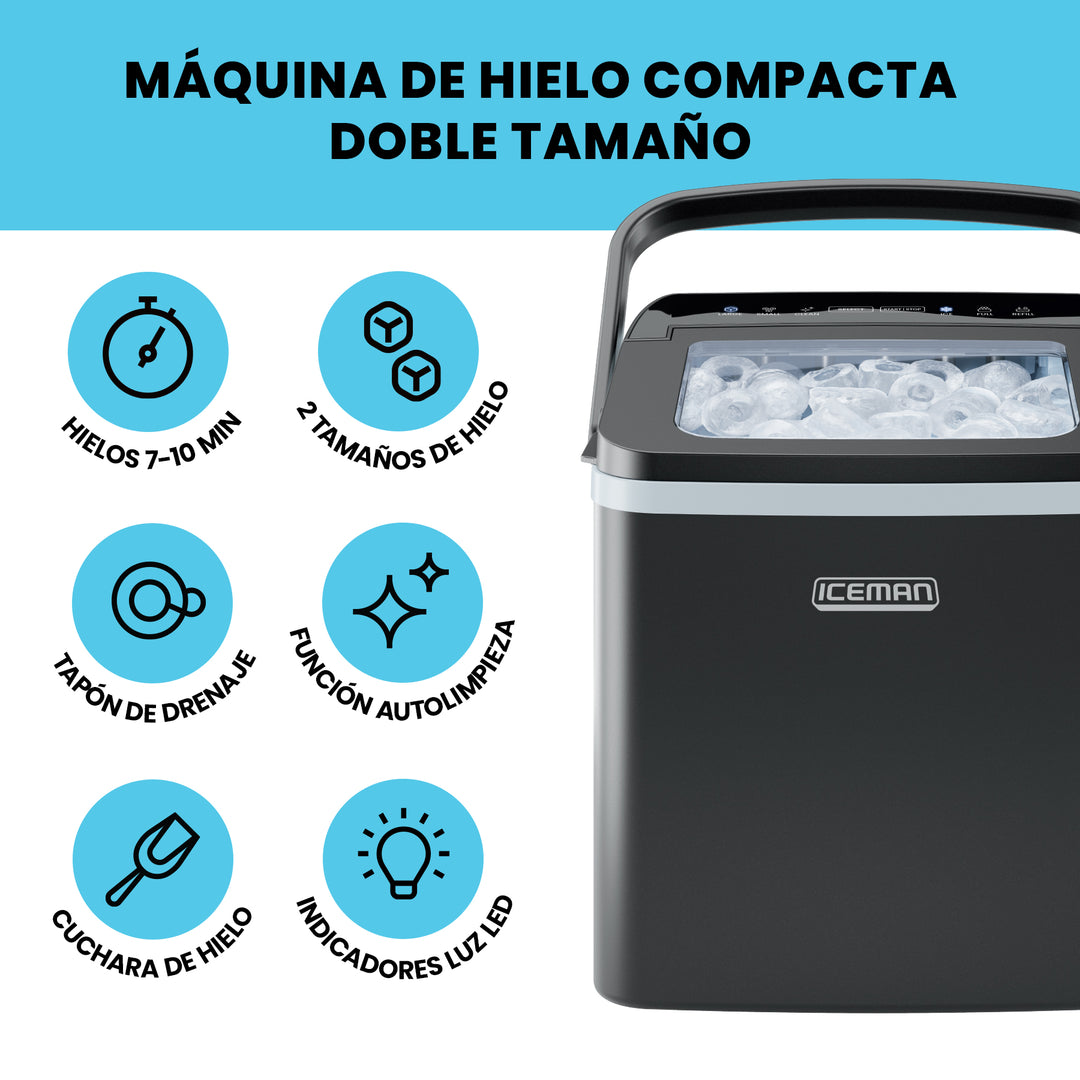 Chefman - Iceman: Máquina de Hielo Portátil con Autolimpieza, 9 Cubos en 7 Minutos