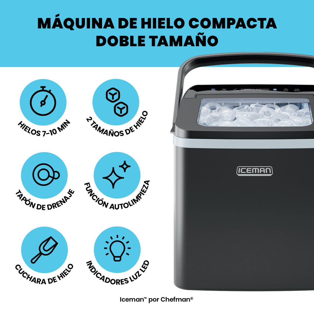 Chefman - Iceman: Máquina de Hielo Portátil con Autolimpieza, 9 Cubos en 7 Minutos