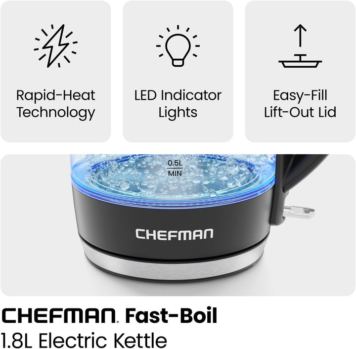 Chefman - Hervidor Eléctrico De Vidrio De 1.8 Litros Color Negro / 1500w