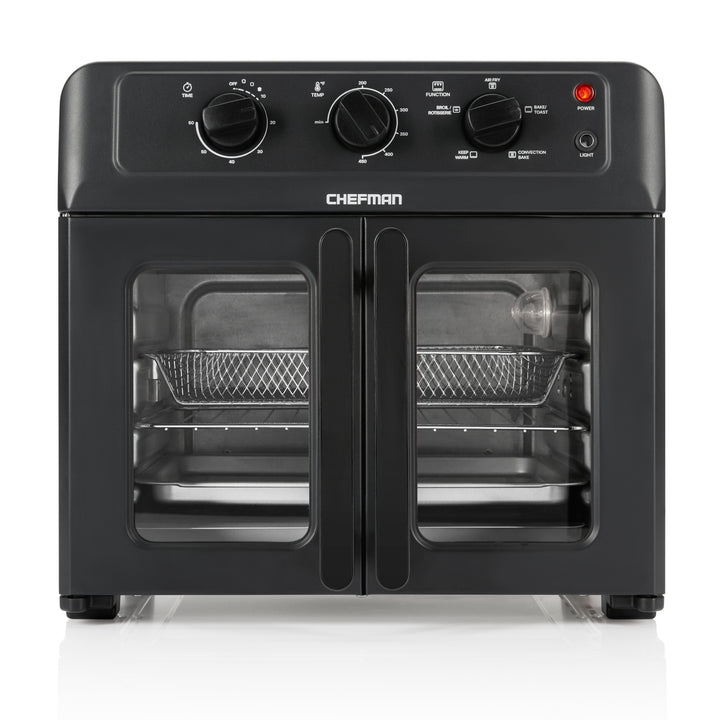 Chefman French Door Freidora de aire + Horno 25L, ventanas de vidrio doble y anchas para un acceso y visualización increíbles