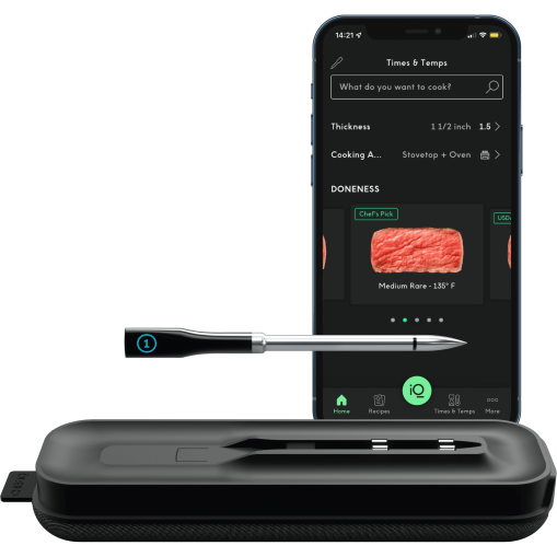Termómetro inteligente con estuche para cocciones precisas, sincroniza con la app
