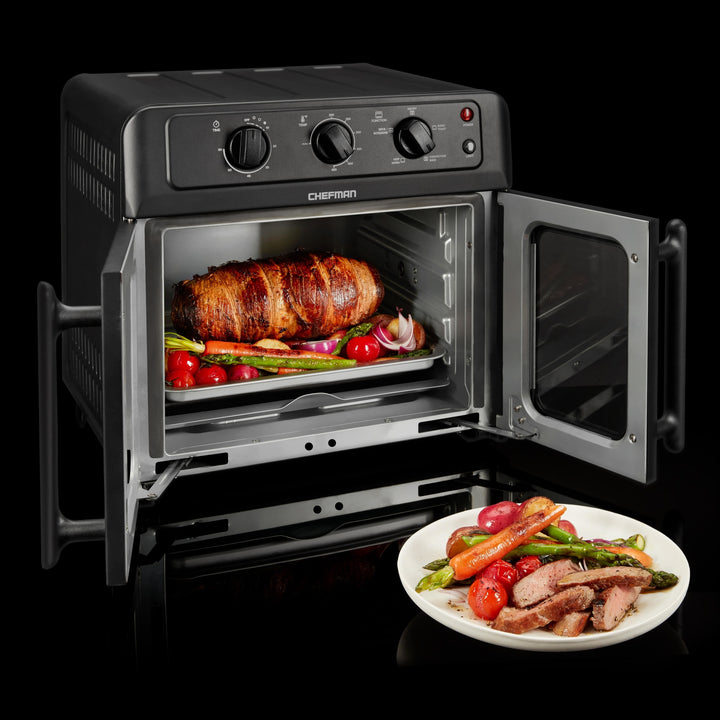 Chefman French Door Freidora de aire + Horno 25L, ventanas de vidrio doble y anchas para un acceso y visualización increíbles